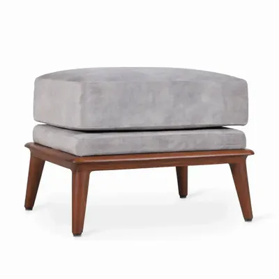 Repose-pieds - Lega - Repose-pieds en teck - avec tissu beige - ALANKARAM