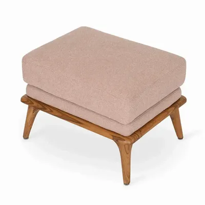 Repose-pieds - Lega - Repose-pieds en teck - avec tissu rose pêche - ALANKARAM