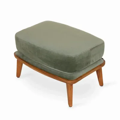 Poufs - Lega - Repose-pieds en teck avec tissu vert - ALANKARAM