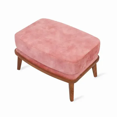 Poufs - Lega - Repose-pieds en teck avec tissu rose - ALANKARAM