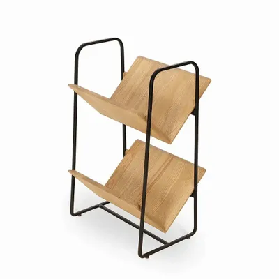 Bookshelves - Lektura - Metal Magazine Rack with Solidwood - ALANKARAM