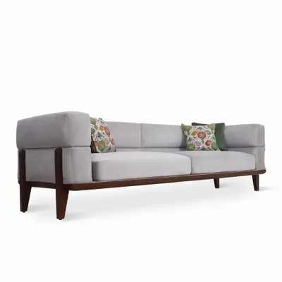 Sofas - Lua - Three Seater sofa with Walnut Stain - ALANKARAM