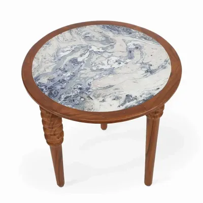 Other tables - Marami - Teakwood Side Table with Artwork - ALANKARAM