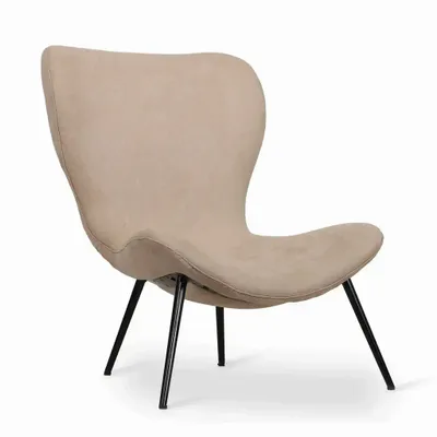 Chairs - Maru Metal Lounge Chair with Beige Fabric - ALANKARAM