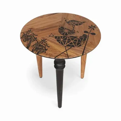 Other tables - Marami - Teakwood Side Table with Black Painting top - ALANKARAM