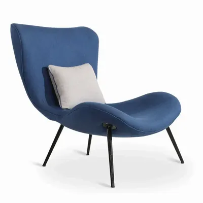 Chairs - Maru Metal Lounge Chair with Blue Fabric - ALANKARAM