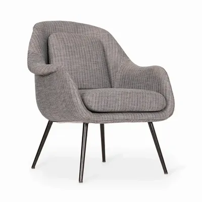 Chairs - Nefis - Metal Legs Lounge Chair with Grey Fabric - ALANKARAM