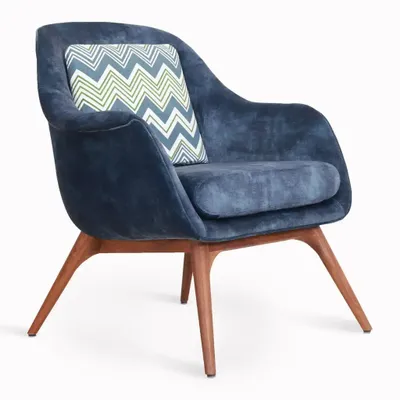 Chaises - Nefis - Fauteuil en teck avec velours bleu - ALANKARAM