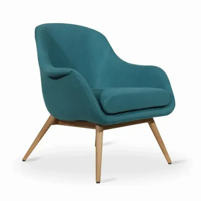Chairs - Nefis - Teakwood Lounge Chair with Green Fabric - ALANKARAM
