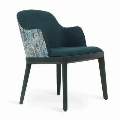 Chairs - Ozlu - Solidwood Dining Chair with Green Fabric - ALANKARAM