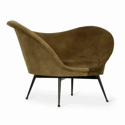 Chairs - Paligo - Lounge Chair with Olive Green Fabric - ALANKARAM