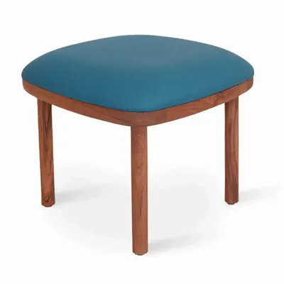 Poufs - Pall - Repose-pieds en teck avec similicuir bleu - ALANKARAM