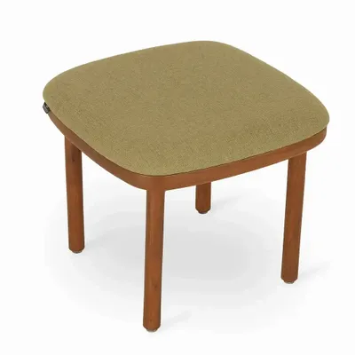 Ottomans - Pall - Teakwood Footstool with Green Fabric - ALANKARAM