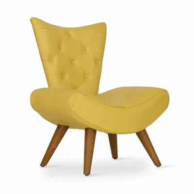 Chairs - Papaki - Lounge Chair with Yellow Leather - ALANKARAM