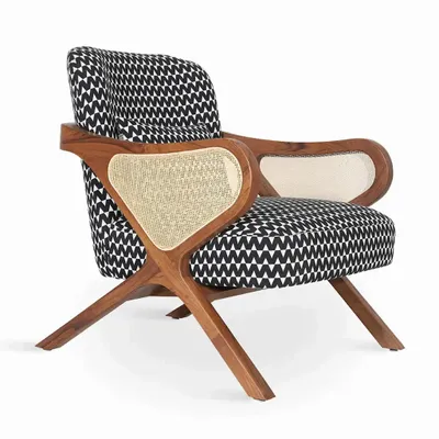 Chairs - Patahi - Lounge Chair With Rattan Back - ALANKARAM