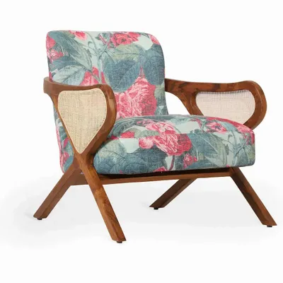 Chairs - Patahi - Lounge Chair With Rattan Back - ALANKARAM