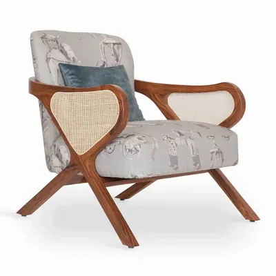 Chairs - Patahi - Lounge Chair With Rattan Back - ALANKARAM