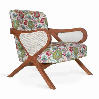 Chairs - Patahi - Lounge Chair With Rattan Back - ALANKARAM