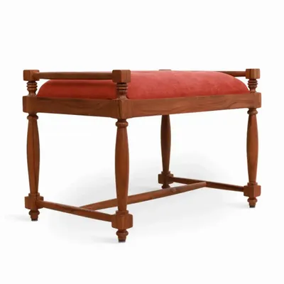 Benches - Penkki - Teakwood Bench with Red Fabric - ALANKARAM