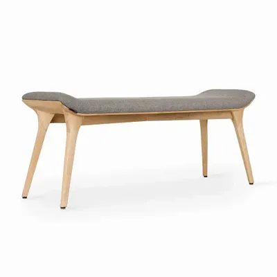 Bancs - Banc en bois massif Phalaka avec tissu gris - ALANKARAM