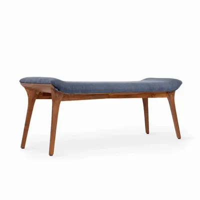 Bancs - Banc en teck Phalaka avec tissu bleu - ALANKARAM