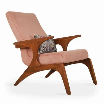 Chairs - Piko - Lounge Chair with Orange Fabric - ALANKARAM