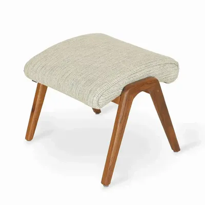 Footrests - Piko - Teakwood Footstool With White Fabric - ALANKARAM