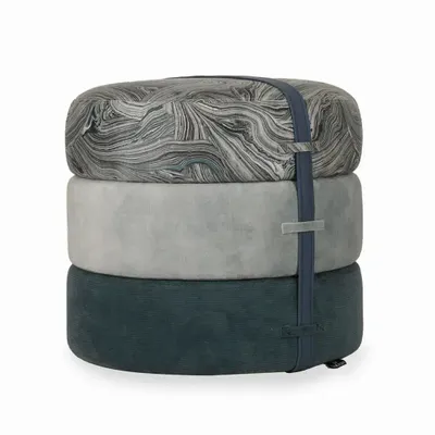 Poufs - Pouf - Ottoman rond en tissu vert - ALANKARAM