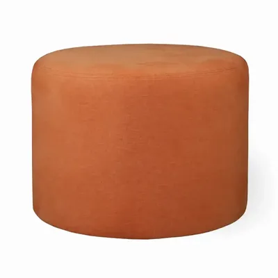 Ottomans - Pouffe - Round Ottoman with Orange Fabric - ALANKARAM