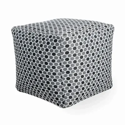 Ottomans - Pouffe - Square Ottoman with Black and Grey Fabric - ALANKARAM