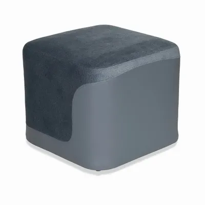 Ottomans - Pouffe - Square Ottoman with Grey Leatherette and Fabric - ALANKARAM