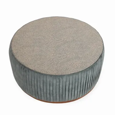 Ottomans - Pouffe - Teakwood Ottoman with Bunker Grey Fabric - ALANKARAM