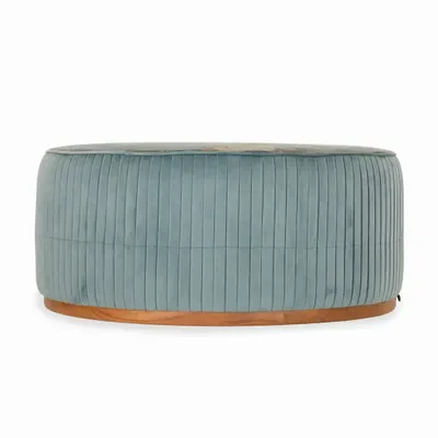 Poufs - Pouf - Ottoman en teck avec tissu vert - ALANKARAM