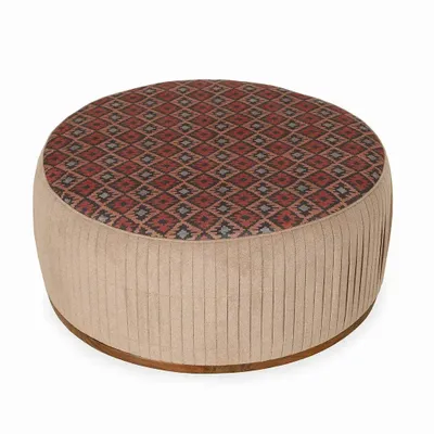 Poufs - Pouf - Ottoman en teck avec tissu imprimé rouge - ALANKARAM