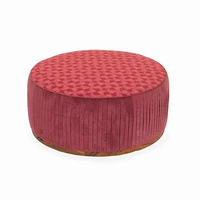 Ottomans - Pouffe - Teakwood Round Ottoman - ALANKARAM
