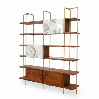 Bookshelves - Refu Teakwood Decorative Unit with Abstract Art - ALANKARAM