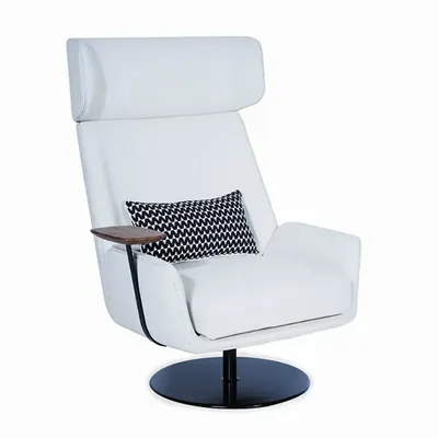 Chairs - Rik - Lounge Chair with White Leatherette and Metal Base - ALANKARAM