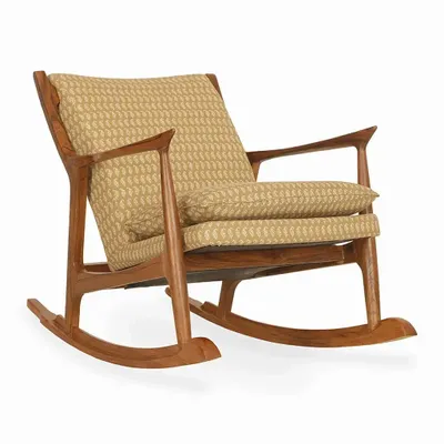 Chairs - Ruru - Lounge Chair with Yellow Printed Fabric - ALANKARAM