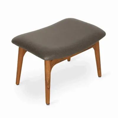 Repose-pieds - Ruru - Repose-pieds en teck avec tissu gris - ALANKARAM