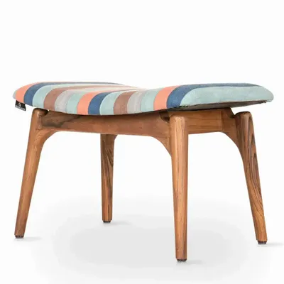 Repose-pieds - Ruru - Repose-pieds en teck avec tissu imprimé multicolore - ALANKARAM