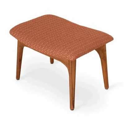 Repose-pieds - Ruru - Repose-pieds en teck avec tissu rouge - ALANKARAM
