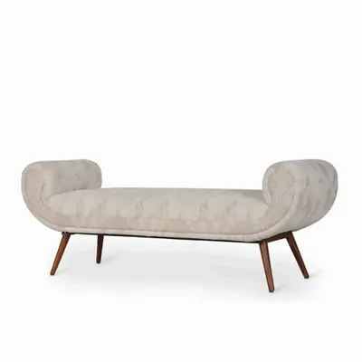 Sofas - Santai - Teakwood Bench With White Printed Fabric - ALANKARAM