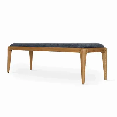 Benches - Sira - Solidwood Bench with Blue Fabric - ALANKARAM