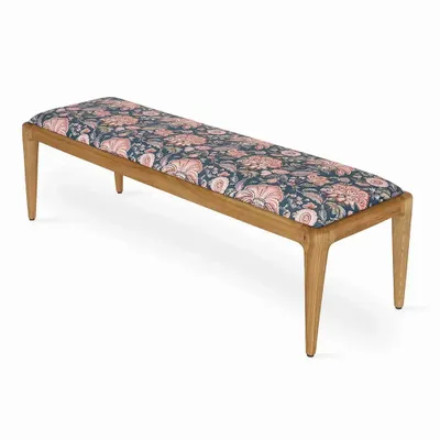 Benches - Sira - Solidwood Bench with Blue Printed Fabric - ALANKARAM