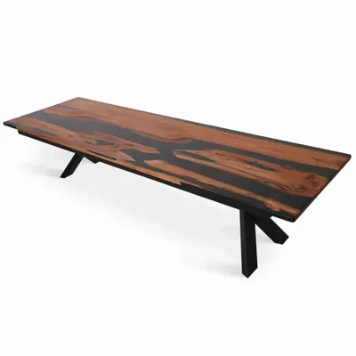 Other tables - Smola Teakwood Conference / Dining Table with Resin - ALANKARAM