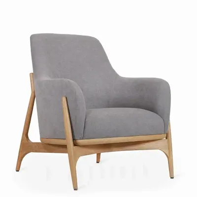 Chairs - Syva - Lounge Chair with Gray Fabric - ALANKARAM