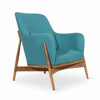 Chairs - Syva - Lounge Chair with Green Fabric - ALANKARAM