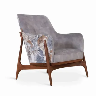 Chairs - Syva - Lounge Chair with Purple, Printed Fabric - ALANKARAM