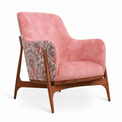 Chaises - Syva - Fauteuil lounge en tissu imprimé rose - ALANKARAM
