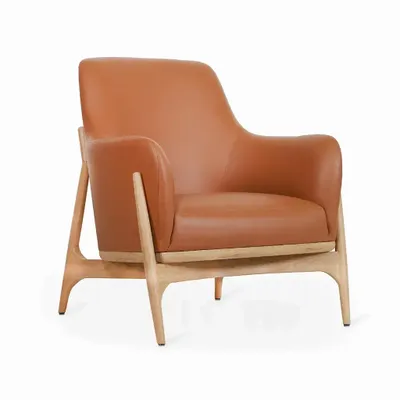 Chairs - Syva - Lounge Chair with Tan Leatherette - ALANKARAM